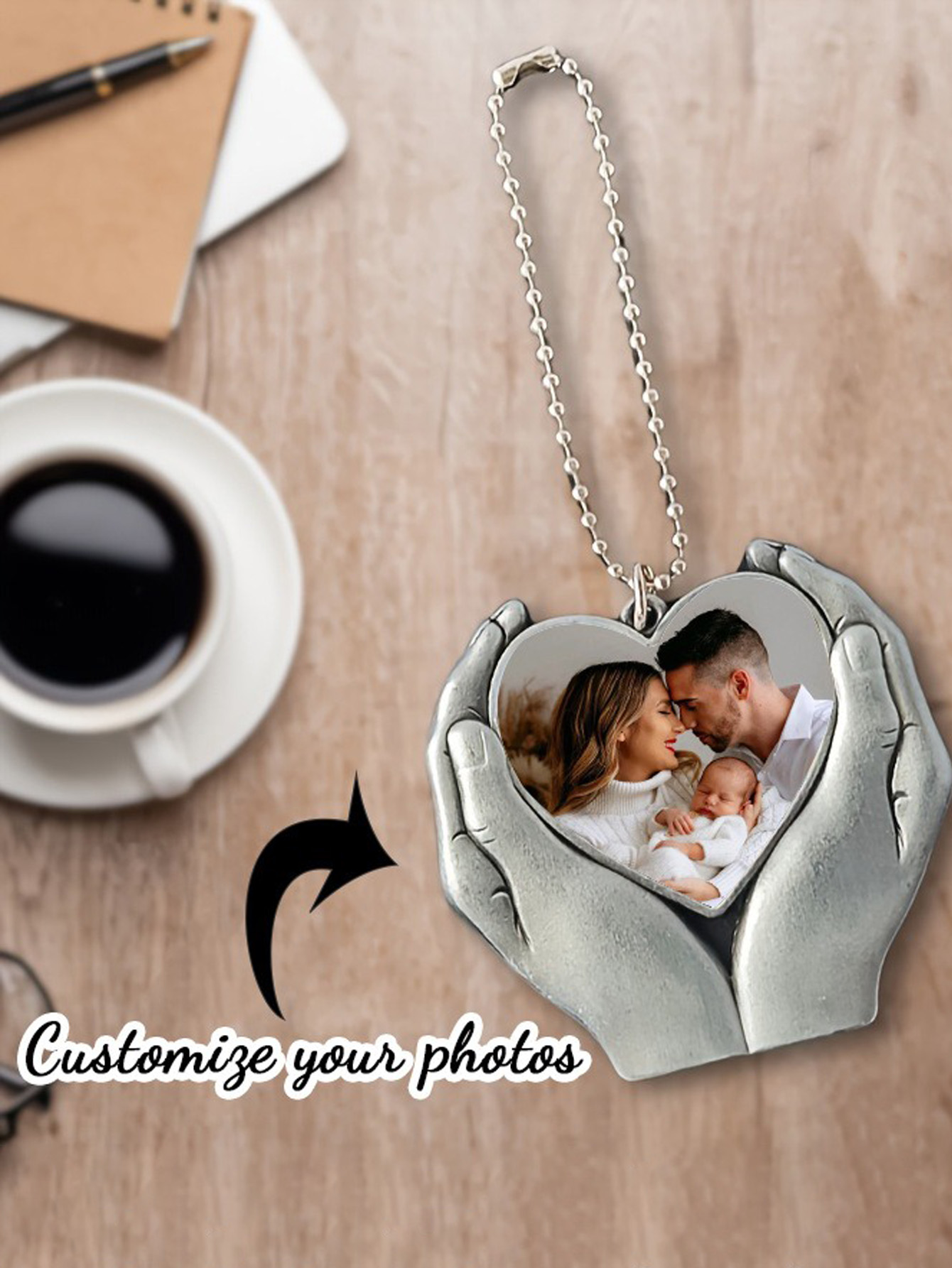 Custom Hands Holding Heart Photo Necklace